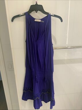 Ramy Brook Royal Purple Sleeveless V-Neck Mini Dress with Silver Hardware XS